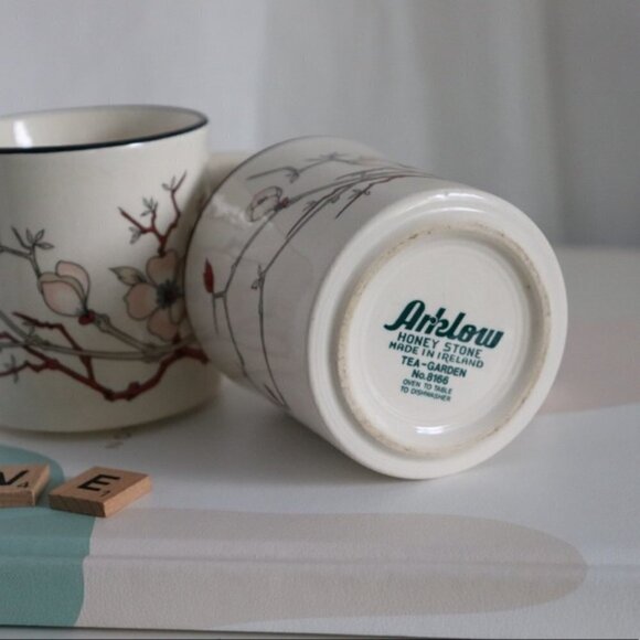 ARKLOW Honey Stone Floral Coffee Cups | Made in Ireland | Set of 2 - Picture 4 of 8